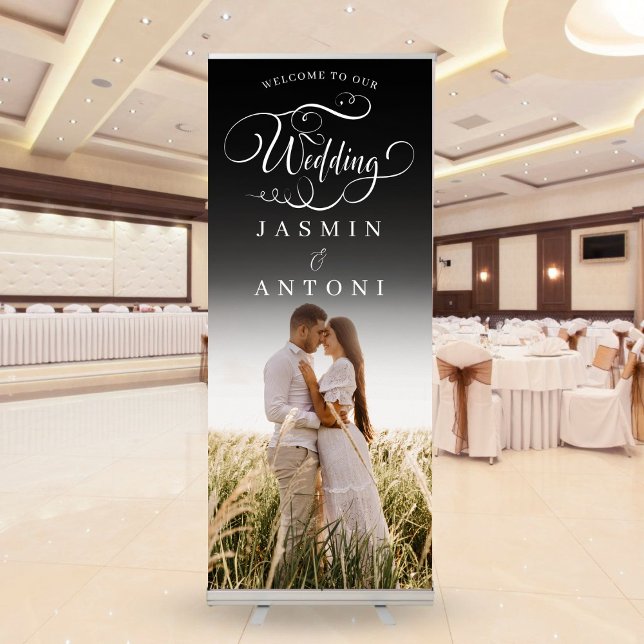 Elegant Full Photo Calligraphy Wedding Welcome Retractable Banner (Creator Uploaded)