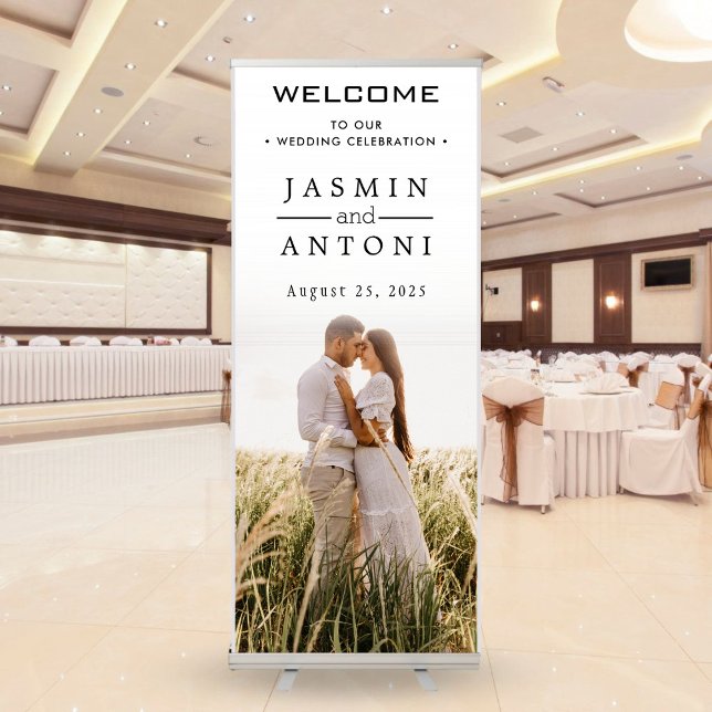 Elegant Full Photo Calligraphy Wedding Welcome Retractable Banner (Creator Uploaded)