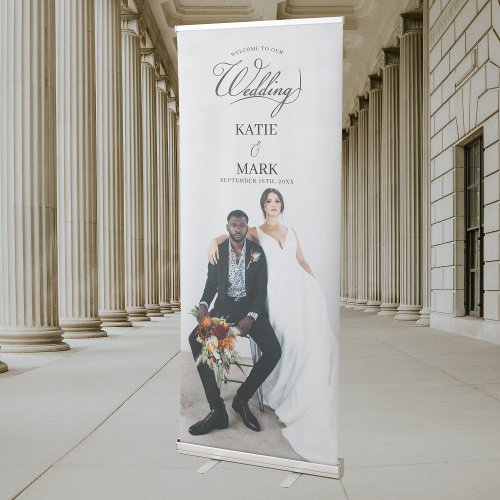 Elegant Full Photo Calligraphy Wedding Welcome Retractable Banner