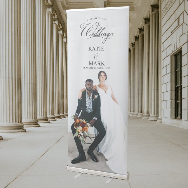 Elegant Full Photo Calligraphy Wedding Welcome Retractable Banner (Elegant Full Photo Calligraphy Wedding Welcome Retractable Banner)