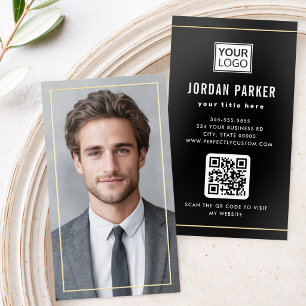 Elegant full photo foil frame custom logo black business cards