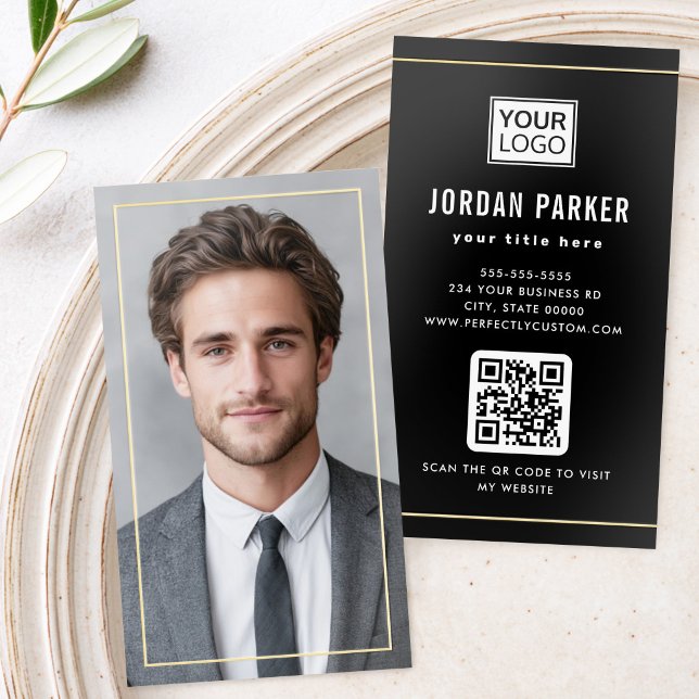 Elegant full photo foil frame custom logo black business cards (Elegant full photo foil frame custom logo black business cards)