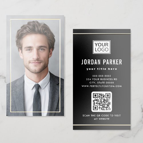 Elegant full photo foil frame custom logo black business cards