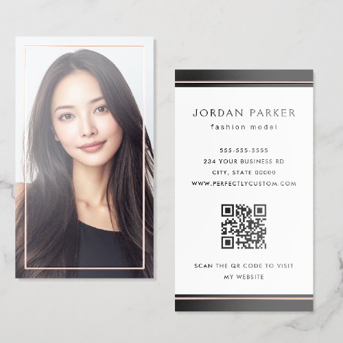 Elegant full photo minimal foil frame black white business cards