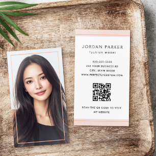 Elegant full photo minimal foil frame light pink business cards
