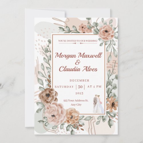 Elegant Full Wild floral Watercolor  Invitation