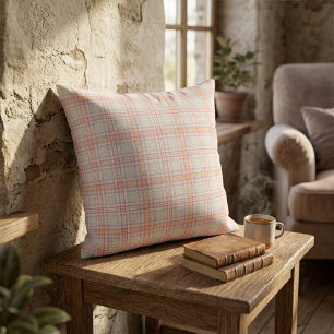 Elegant Fun, Classic Pink 'n Green Geometric Plaid Throw Pillow