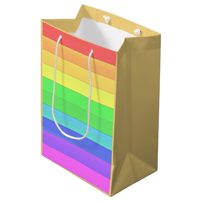 Elegant & Fun Colorful Rainbow Stripes Medium Gift Bag (Front Angled)