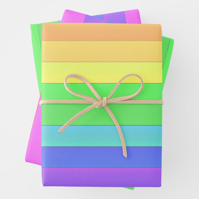 Elegant & Fun Colorful Rainbow Stripes Wrapping Paper Sheets (In situ)