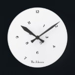 Elegant Fun Jumbled Numbers Room Office Wall Decor Round Clock<br><div class="desc">Custom, personalized, fun cool jumbled numbers acrylic black and white round wall clock for your room, home, office. Its hours all appear to be jumbled, crazily placed, but amazingly it works! Simply type in your name / business or company name / the name of bride & groom / husband &...</div>