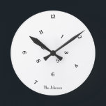 Elegant Fun Jumbled Numbers Room Office Wall Decor Round Clock<br><div class="desc">Custom, personalized, fun cool jumbled numbers acrylic black and white round wall clock for your room, home, office. Its hours all appear to be jumbled, crazily placed, but amazingly it works! Simply type in your name / business or company name / the name of bride & groom / husband &...</div>