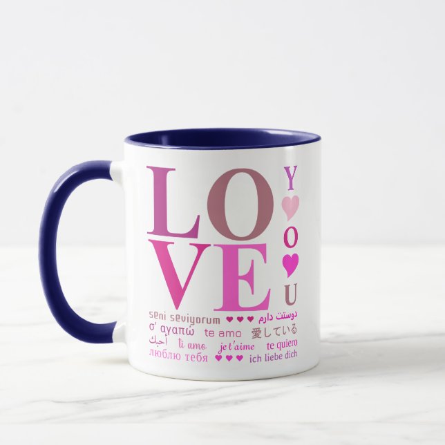 Elegant Fun LOVE YOU in World's Romantic Languages Mug (Left)
