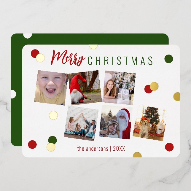 Elegant Fun Merry Christmas Custom Photo Foil Holiday Card (Front/Back)