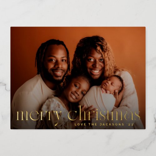 Elegant Fun Merry Christmas Family Gold Photo Foil Holiday Postcard