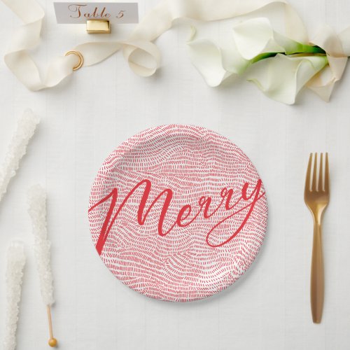 Elegant Fun Red Doodle Merry Christmas Holiday Paper Plates