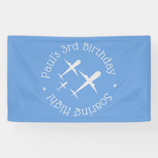 Elegant Fun Three Airplanes on Blue, Personalized Banner (Horizontal)