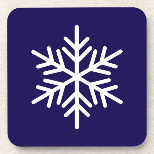 Elegant Fun White Nordic Snowflake On Navy Blue Beverage Coaster