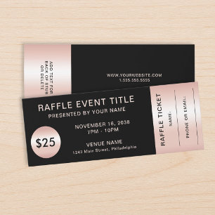 Elegant Fundraiser Charity Gala Black Rose Gold Raffle Tickets