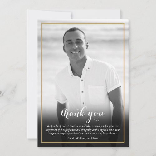 Elegant Funeral Black and White Photo  Thank You Card