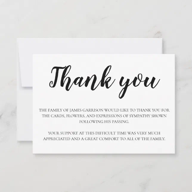 Elegant Funeral Black White Thank You | Zazzle