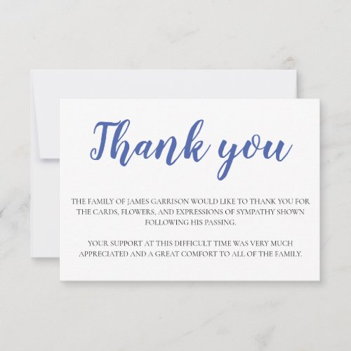 Elegant Funeral Blue White Thank You