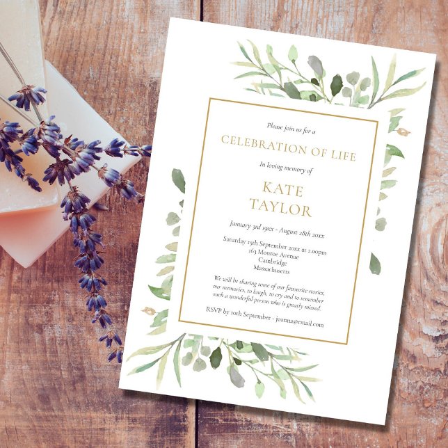 Elegant Funeral Celebration of Life Greenery Invitation (Creator Uploaded)