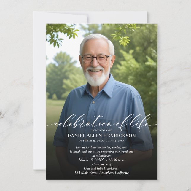 Elegant Funeral Celebration of Life Photo Invitation (Front)