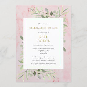 Elegant Funeral Celebration of Life Pink Marble Invitation