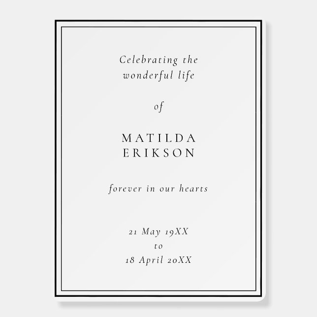 Elegant Funeral | Classic Celebration of Life Foam Board (Front)