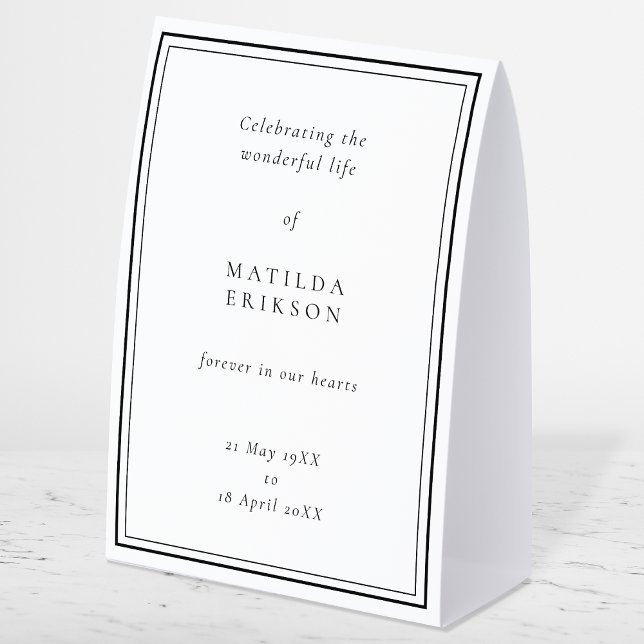 Elegant Funeral | Classic Celebration of Life Paper Table Tent (Elegant Memorial table tent sign to celebrate the life of your loved one)