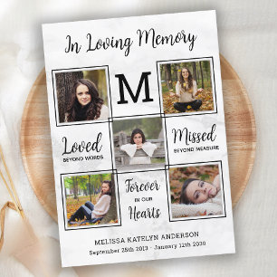 Elegant Funeral Custom 5 Photo Memorial Sympathy Thank You Card