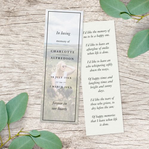 Elegant Funeral Favor Memorial Mini Bookmark Card
