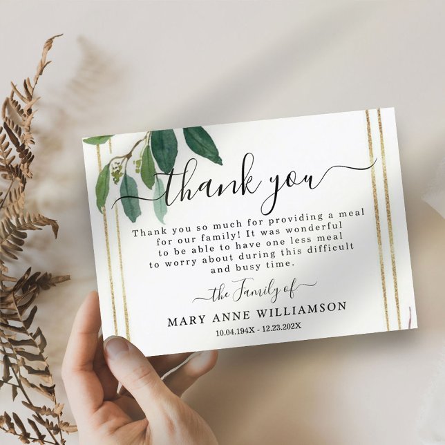 Elegant Funeral Food Thank You Card (Creator Uploaded)