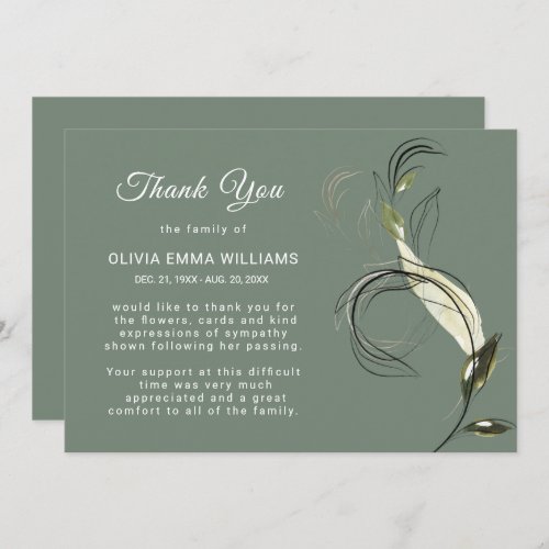 Elegant Funeral Greenery  Gold Thank You Card