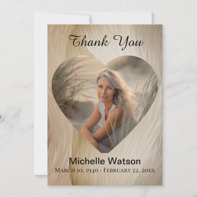 Elegant Funeral Heart Photo Gold Thank You  Card (Front)