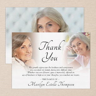 Elegant Funeral Memorial 3 Photos Thank You Card