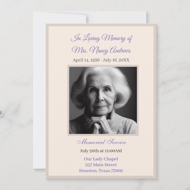 Elegant Funeral/Memorial Ceremony Invitation  (Front)