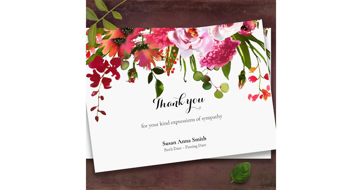 Elegant Funeral Memorial Floral Thank You Card | Zazzle