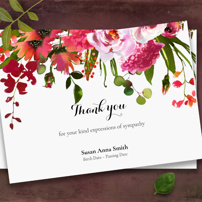 Elegant Funeral Memorial Floral Thank You Card | Zazzle