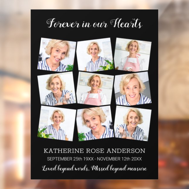 Elegant Funeral Memorial Keepsake 9 Photo Collage Window Cling (Sheet 2)