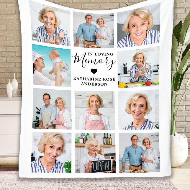 Elegant Funeral Memorial Personalized 11 Photo  Fleece Blanket (Creator Uploaded)