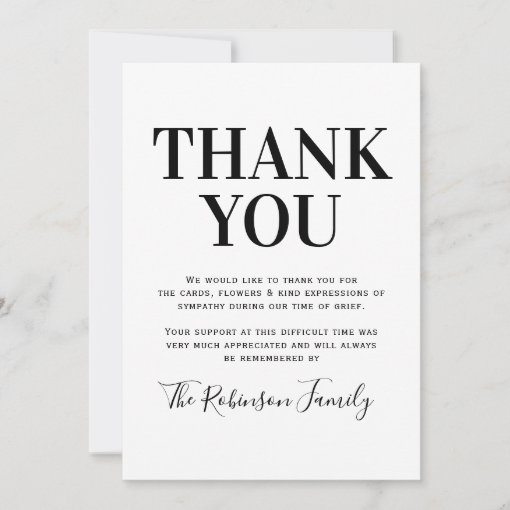 Elegant Funeral Memorial Photo Thank You Card 