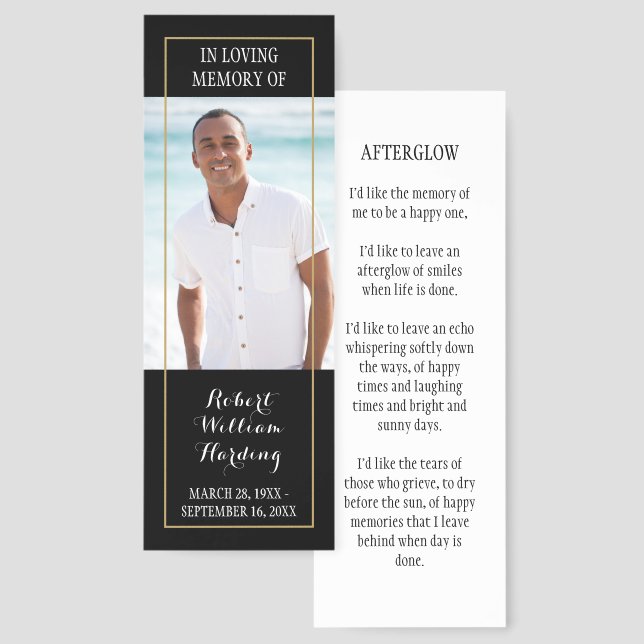Elegant Funeral Memorial Poem Prayer Photo Bookmarks (Front & Back)