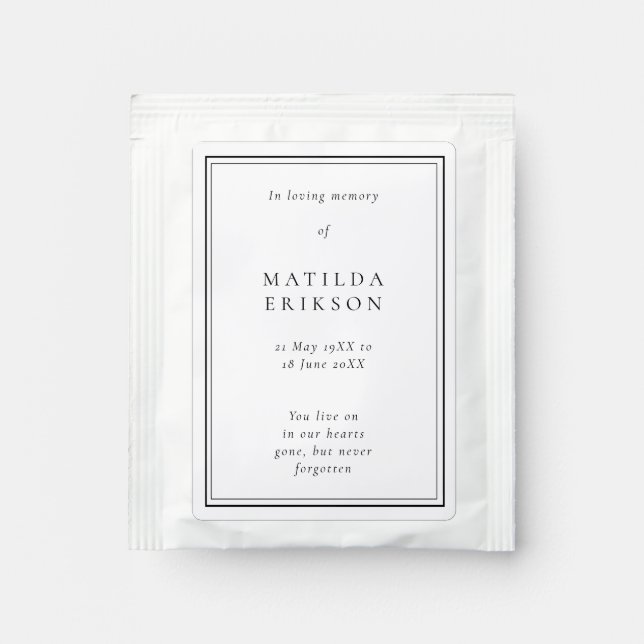 Elegant Funeral Minimal Classic Memorial Keepsake Tea Bag Drink Mix (Front)
