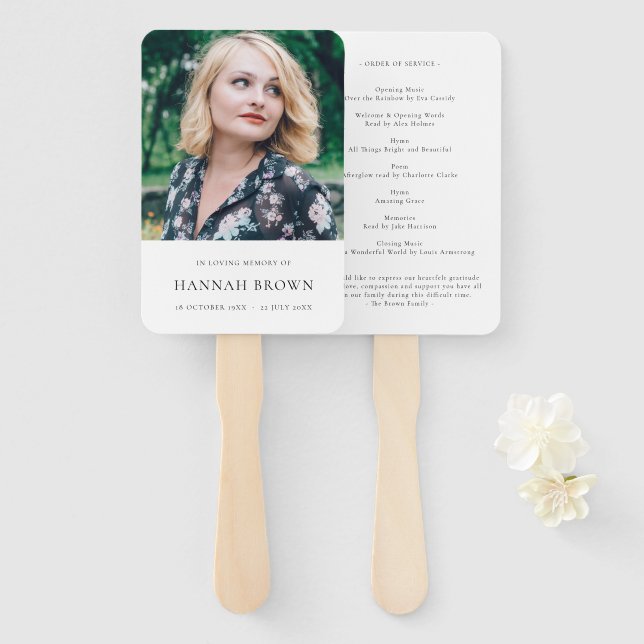 Elegant Funeral | Minimalist Celebration of Life Hand Fan (Front and Back)