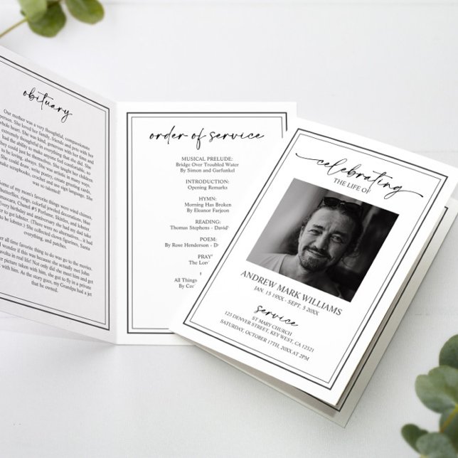Elegant Funeral Order of Service Folded Program (Creator Uploaded)