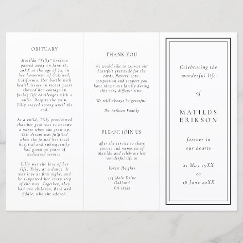 Elegant Funeral  Order of Service Trifold Program