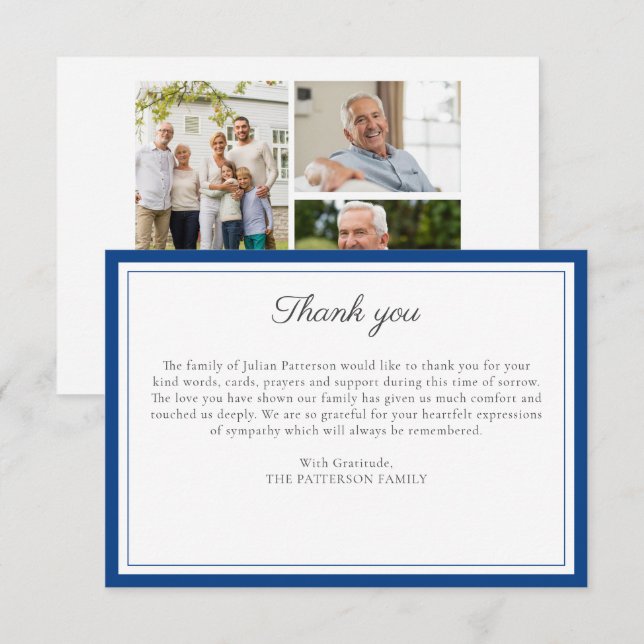 Elegant Funeral Photo Collage Custom Message  Thank You Card (Front/Back)