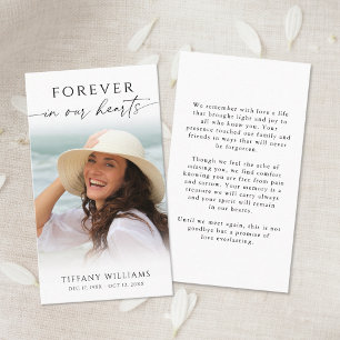 Elegant Funeral Photo Forever Hearts Prayer Card