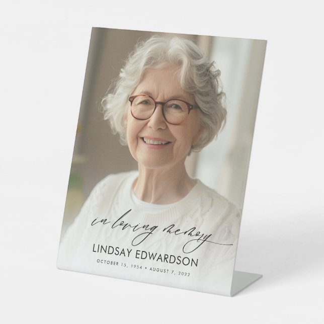 Elegant Funeral Photo In Loving Memory Pedestal Sign (Front)